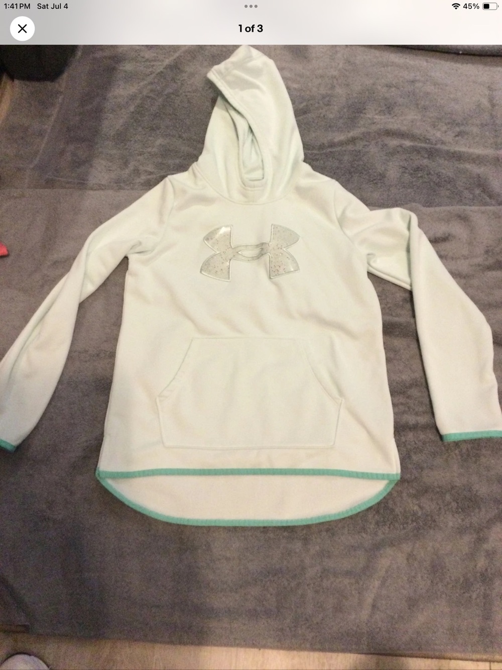 Under Armour Girl's Seaglass Sweatshirt Glitter Logo Hoodie Size YLG/G/JG
